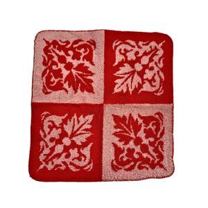 Martex Reversible Crest Design Washcloth Red White MCM 1960s Vintage